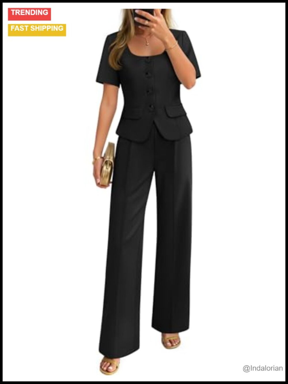 ZESICA Women's Two Piece Suit Set Business Casual Short Sleeve Blazer and Pants